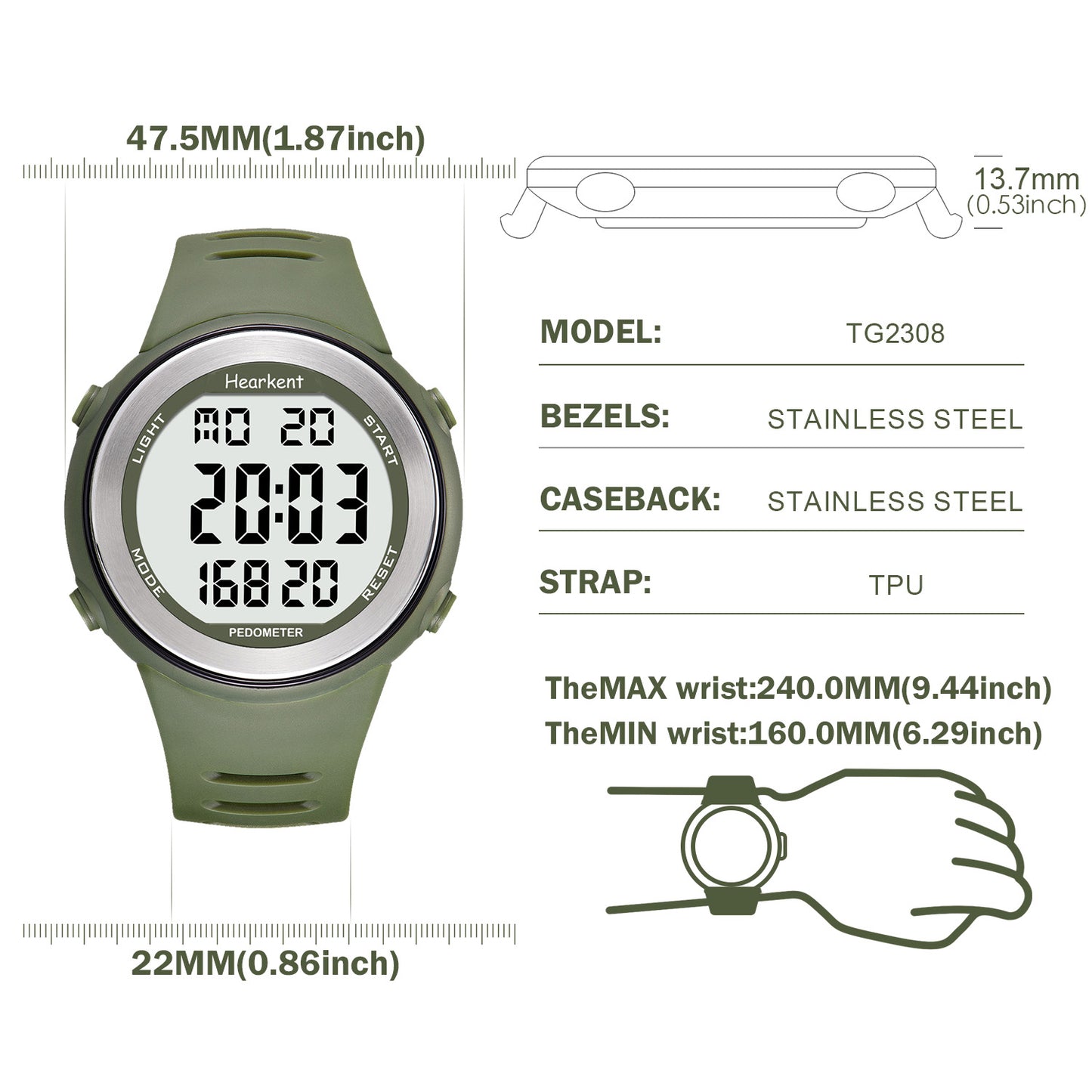 Hearkent Waterproof Pedometer Watch 2308