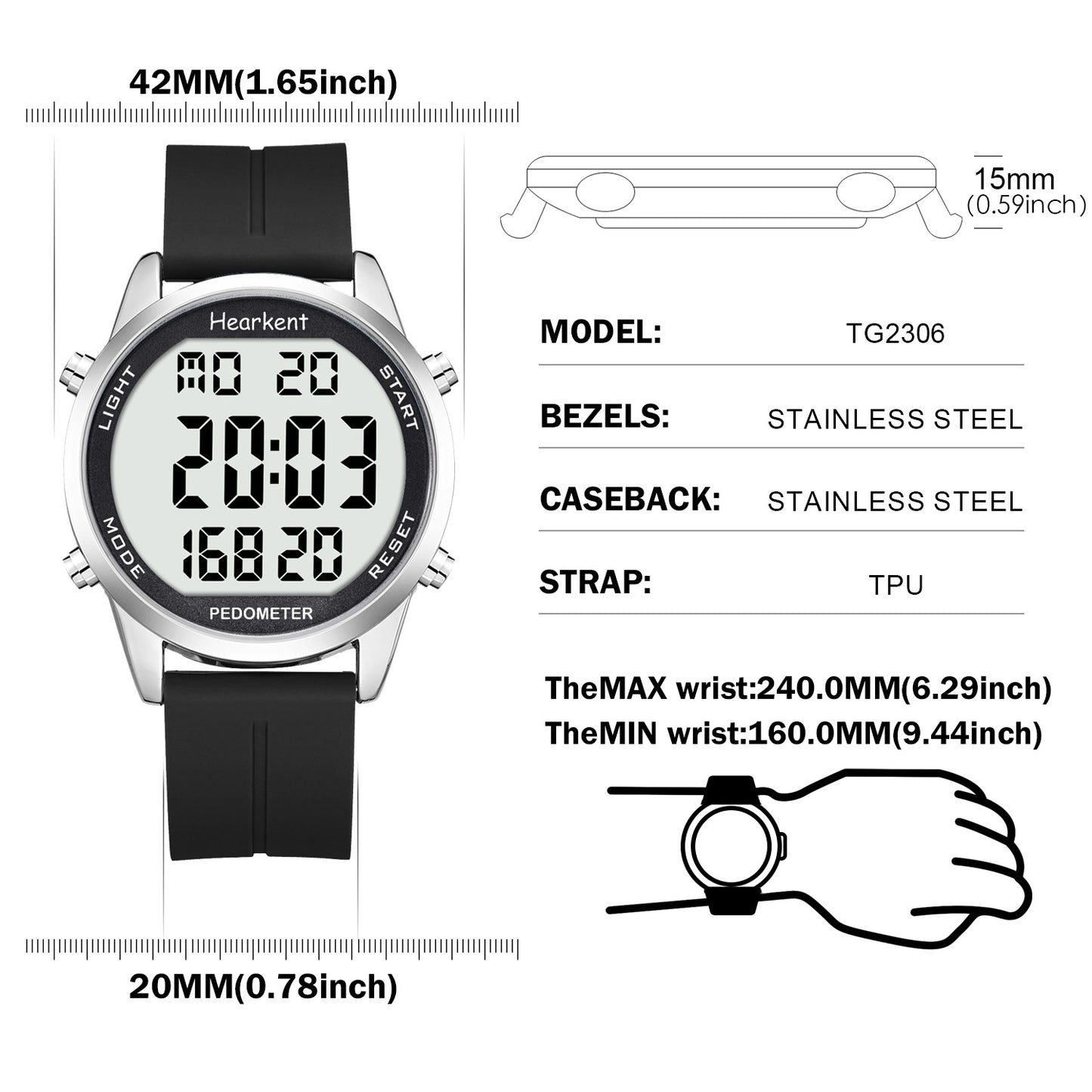 Hearkent Waterproof Pedometer Watch 2306P