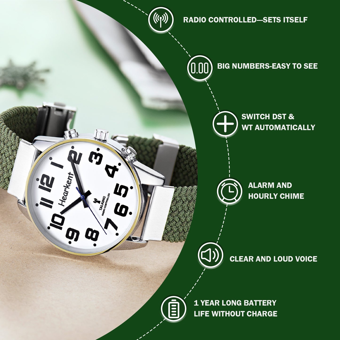 Hearkent Men's Atomic Analog Talking Watch 2309M