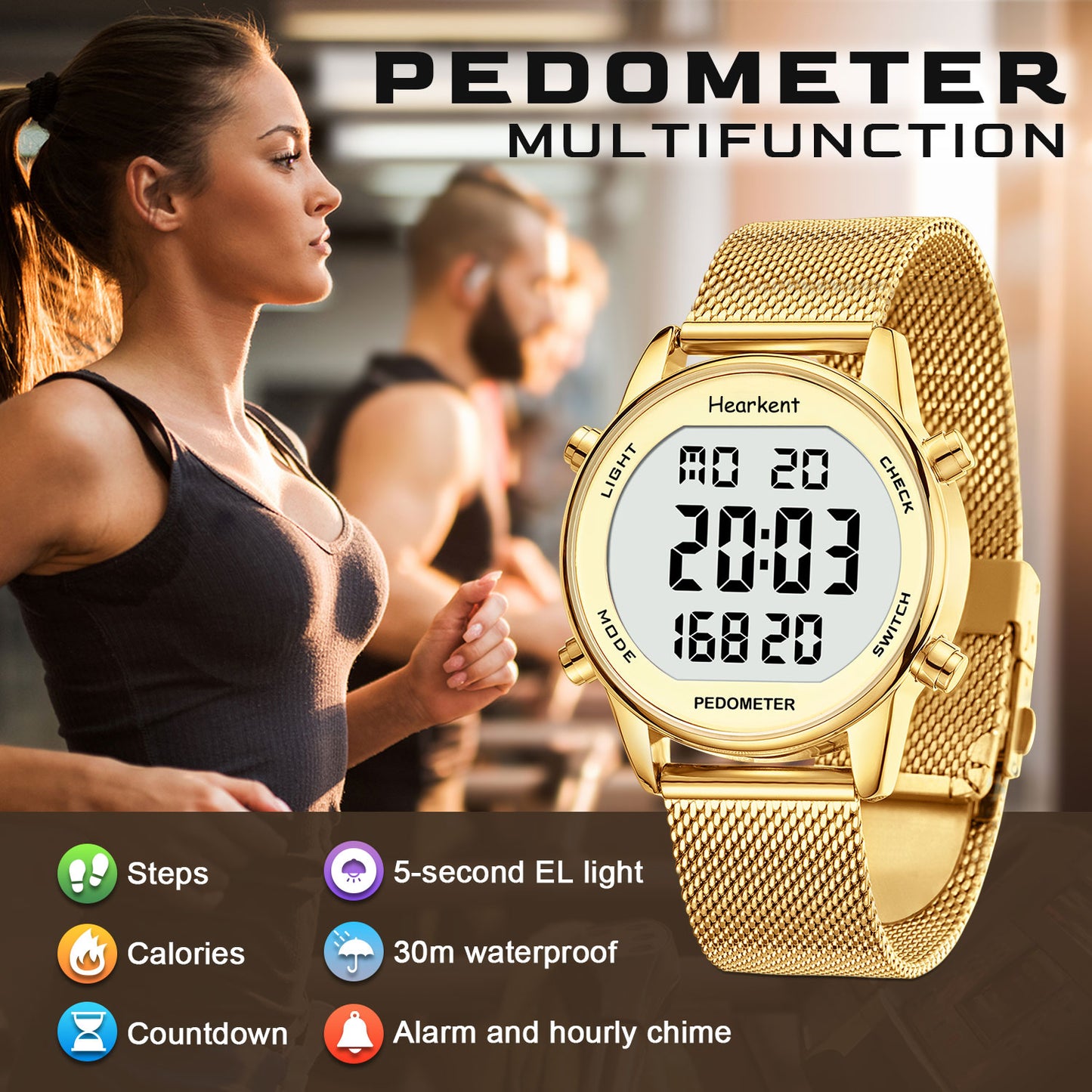 Hearkent Waterproof Pedometer Watch 2401-Steel Tape