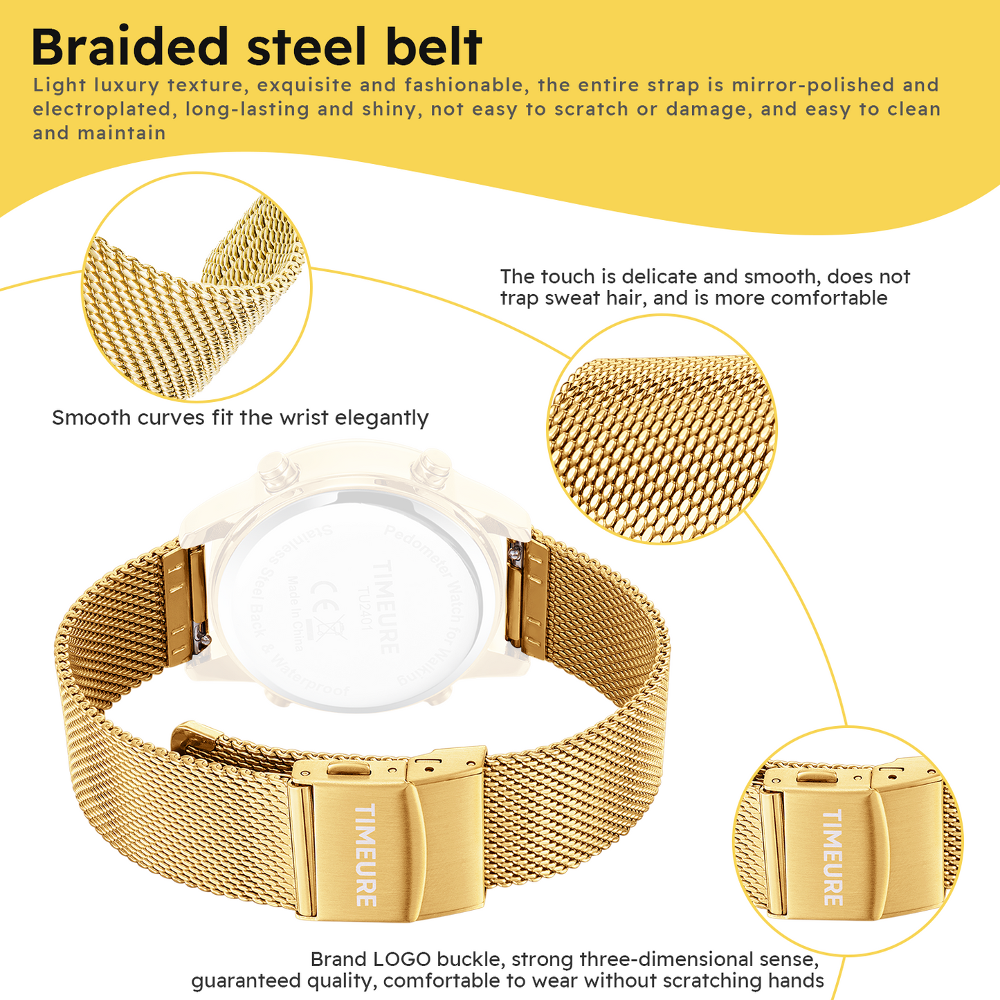 Hearkent Stainless Steel Mesh Watch Strap with Adjustable Buckle 18/20mm