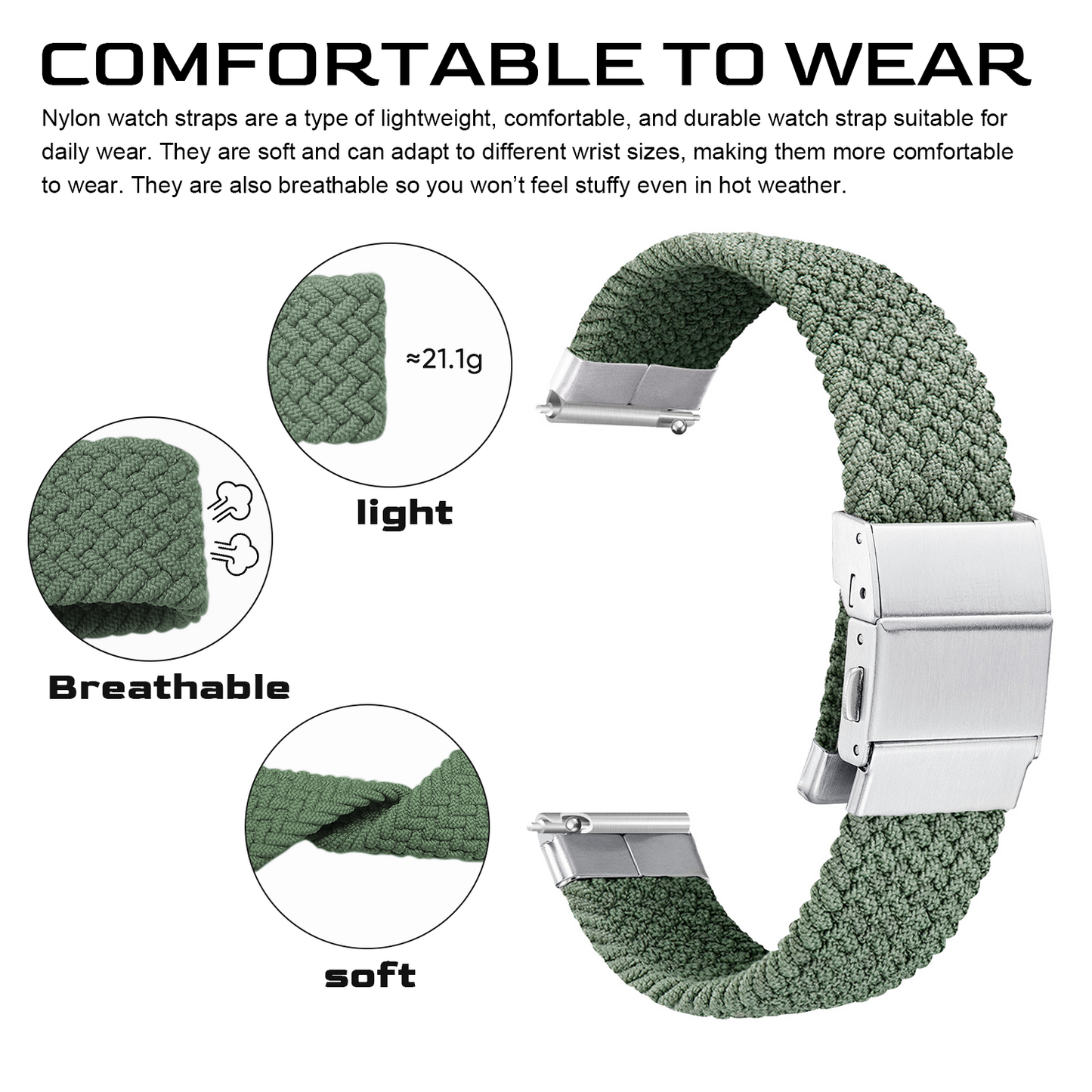 Hearkent Nylon Watch Strap with Adjustable Buckle 18/20mm