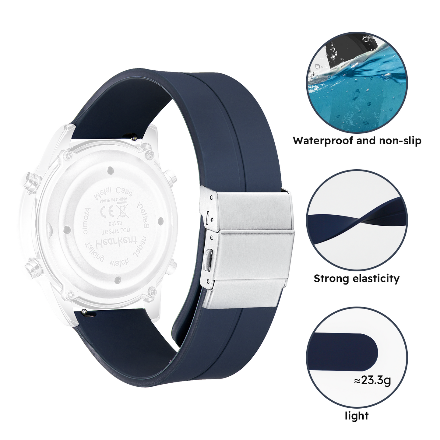 Hearkent Silicone Watch Strap with Adjustable Buckle 20mm