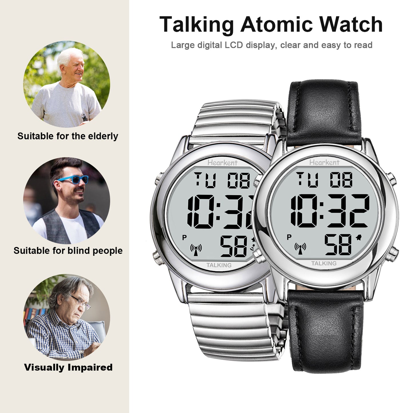 Hearkent Men's Atomic Digital Talking Watch 2117M