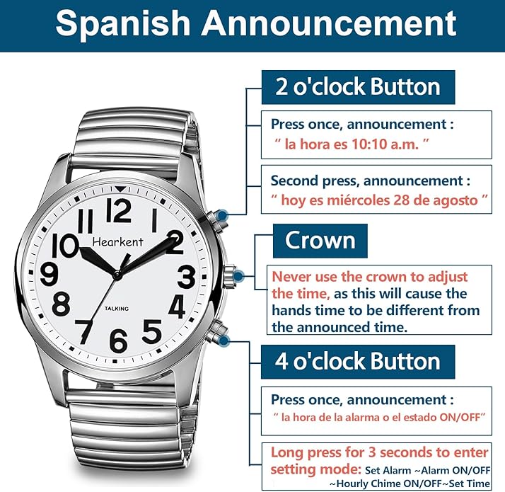 Hearkent Men's Spanish Analog Talking Watch 2211M