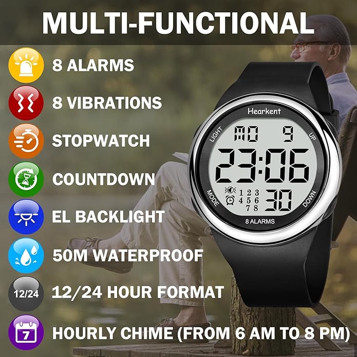 Hearkent Atomic Watch with Vibrating 8 Alarms 2105-8AL