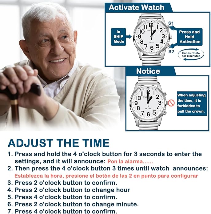 Hearkent Men's Spanish Analog Talking Watch 2211M