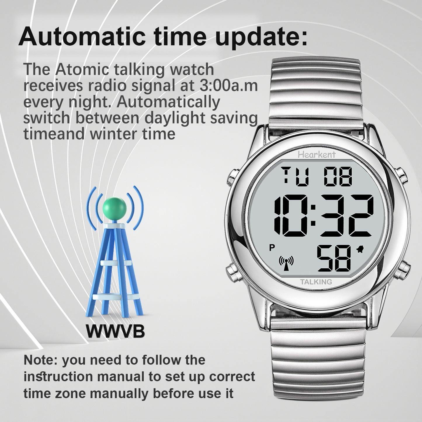 Hearkent Men's Atomic Digital Talking Watch 2117M