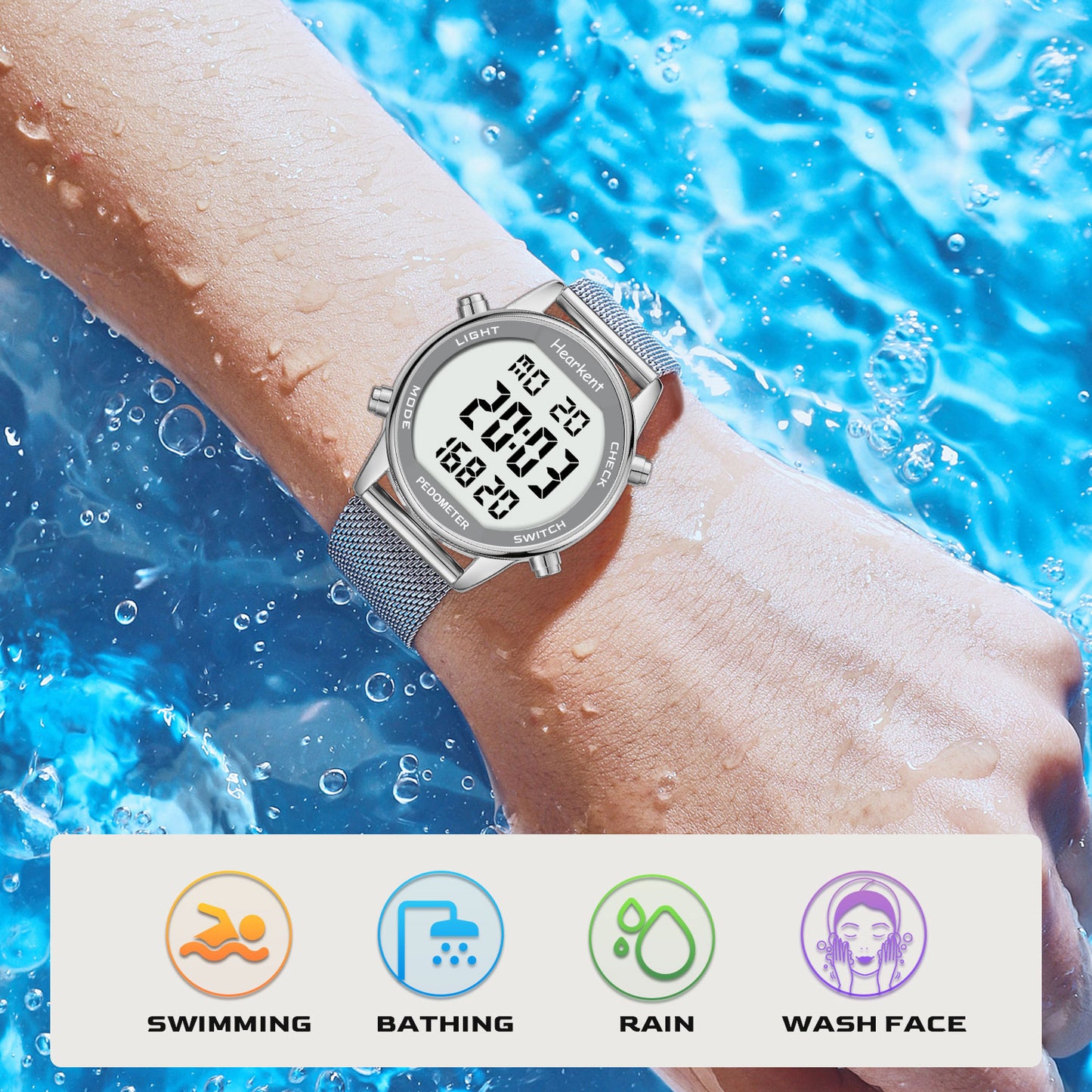 Hearkent Waterproof Pedometer Watch 2401-Steel Tape